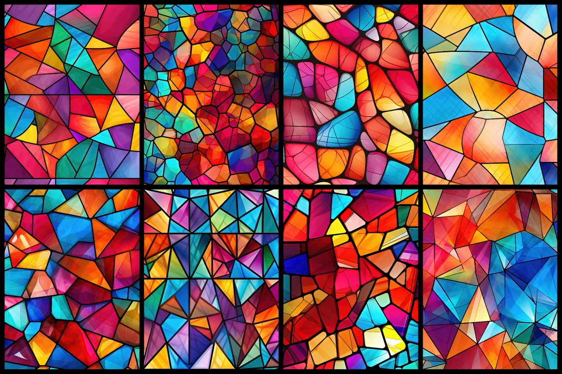 Abstract Stained Glass Pattern, Vibrant Colorful Digital Paper - Etsy