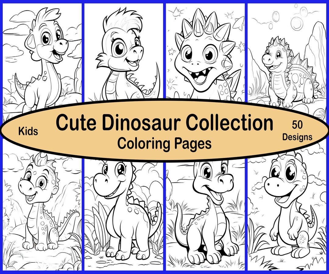 Cute Dinosaur Coloring Pages - 50 Designs - Etsy