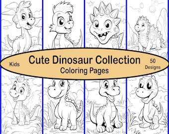 Dinosaur Coloring Pages - 50 Designs (Digital Download)