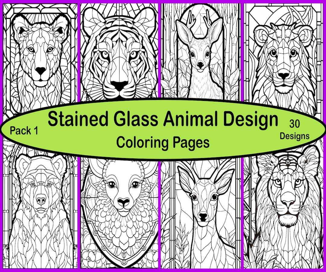 Stained Glass Coloring Pages Animal Theme 30 Designs Pack1 - Etsy