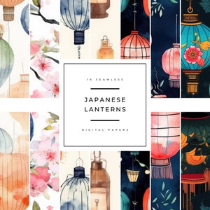 Japanese Lanterns - Seamless Digital Print, Instant Download, Asian Inspired Home Decor, Printable Oriental Artwork