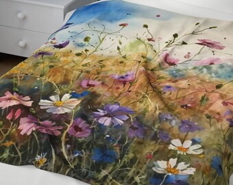 Blanket, Wildflowers Blanket, Wildflowers Field Velveteen Soft Plush Blanket, 60x80",