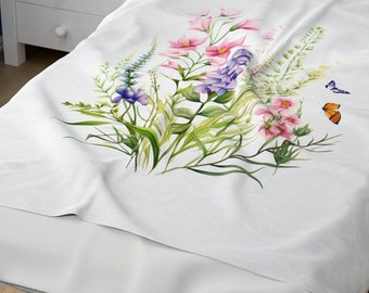 Couverture, peluche douce et veloutée fleurs sauvages, 60'x80"