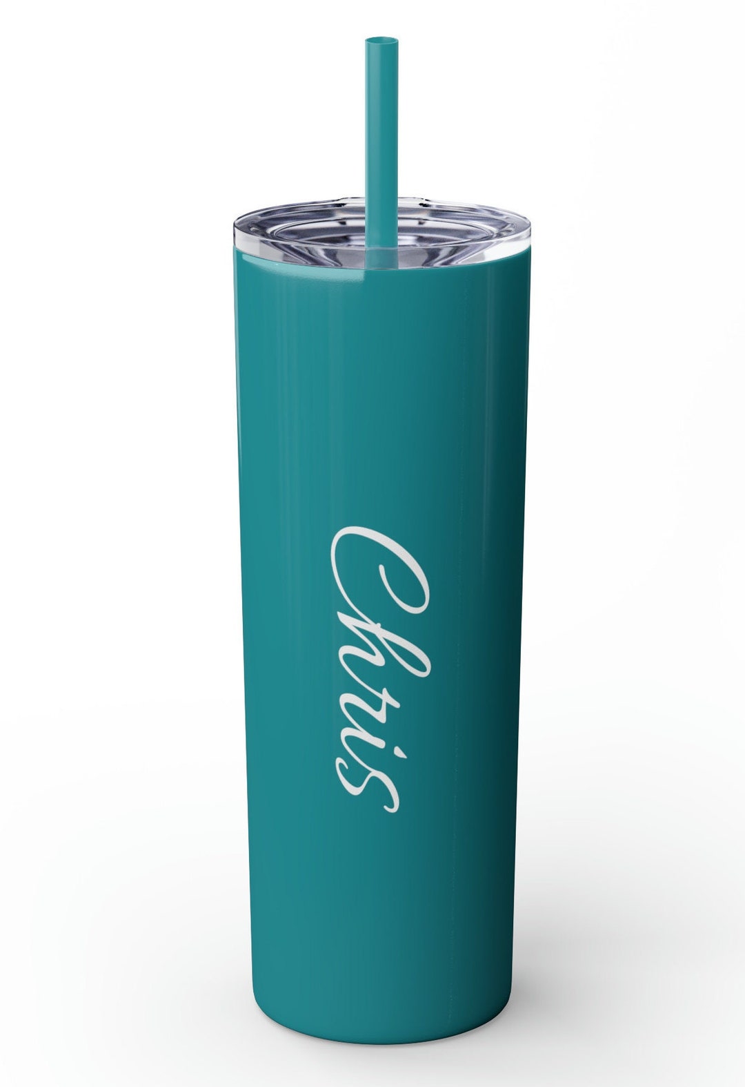 Aqua Skinny Tumbler With Straw 20oz Etsy