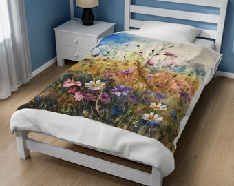 Wildflowers Field  Velveteen Plush Blanket