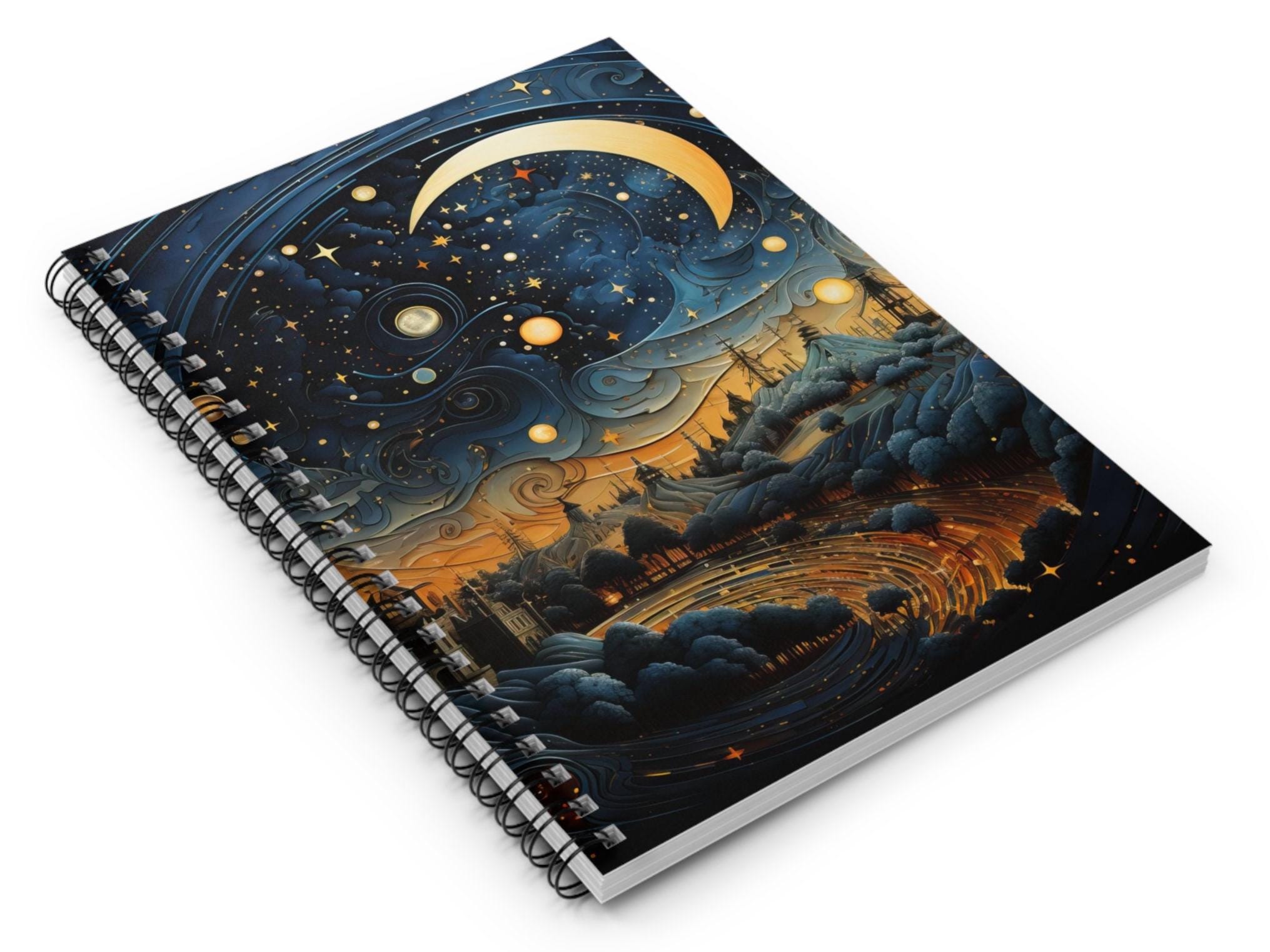 Moon Night Spiral Hardcover Notebook - Ruled Line - Etsy