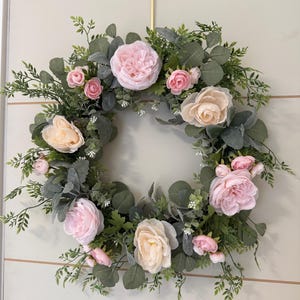 Blush Pink Floral Wreath | Elegant & Romantic Door DecorSpring Summer Floral Door Hanger | Indoor Outdoor Wreath | Eucalyptus e Greenery