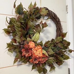 Thanksgiving Wreath for Front Door | Fall Wreath with Leaves and Berries | Autumn Door Hanger | Indoor Outdoor Home Decor | Seasonal Wreath