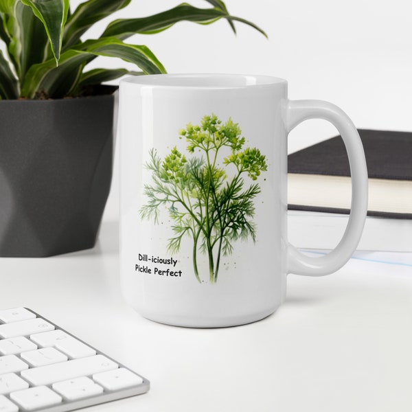 Dill-iciously Pickle Perfect: 15 oz Dill Picture Herb Coffee Mug