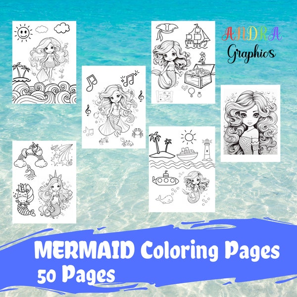 50 Mermaid Coloring Pages for Kids.