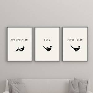 3 piece set Pilates posters, pilates studio decor, pilates gifts, instant download digital wall art, progression over perfection