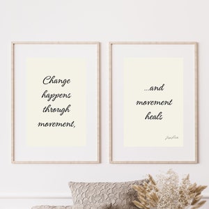 Cita de Joseph Pilates, decoración de estudio de Pilates, el cambio se produce a través del movimiento y el movimiento cura, decoración de pared de 2 piezas, carteles de Pilates