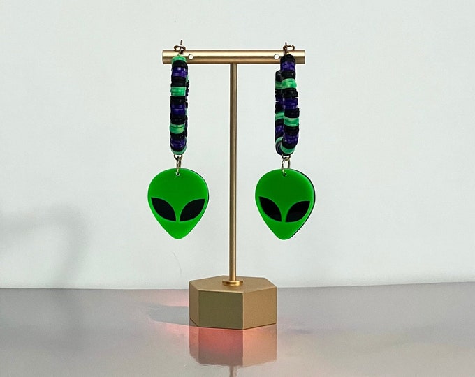 Green Alien Earrings / UFO Gifts / Quirky Statement Earrings / Extraterrestrial / Festival Earrings / Alien Gifts