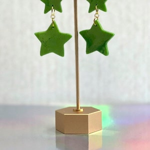 Green Polymer Clay Star Earrings / Celestrial Earrings / Fun Earrings