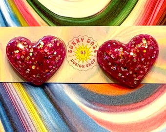Heart Jewelry / Heart Earrings / Pink Earrings / Glitter Earrings / Resin