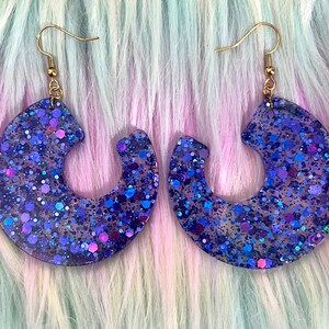 Resin Earrings / Resin Jewelry / Handmade Jewelry / Fun Earrings / Glitter Hoops / Purple Earrings