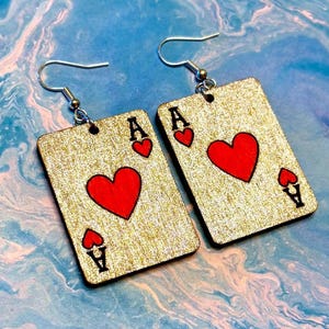 Orecchini in legno / Orecchini di carte / Asso di cuori