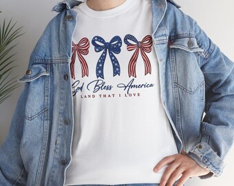 Camiseta con el lema "Dios bendiga a América" / Camiseta patriótica roja, blanca y azul