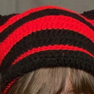 Striped Crochet Cat Beanie