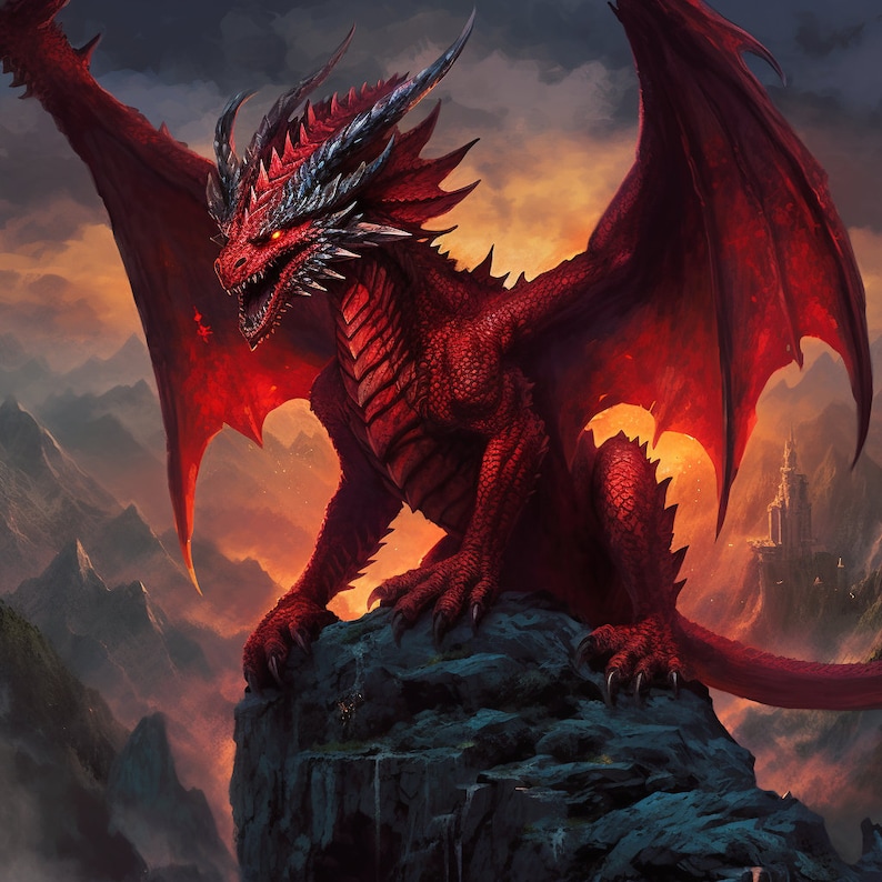 Red Dragon Package Digital Download Fantasy Wall Art Print Etsy