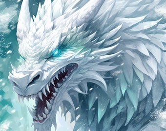 Icy White Dragon Art Print | Fantasy Wall Decor (Digital Download)
