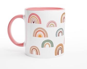 Taza de cerámica blanca arcoíris