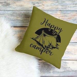 Happy Camper Square Pillow Cover | Camping Theme Printed Square Pillowcase