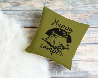 Happy Camper Square Pillow Cover | Camping Theme Printed Square Pillowcase