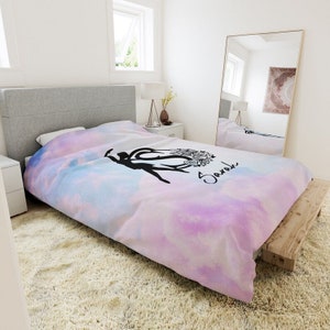 Personalized Sky Ballet Monogram Duvet Cover & Pillowcases | Custom Name Printed Monogram Bedding Set