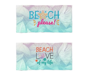 Blue Leaves Slogan Beach Towel