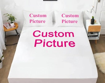 Drap-housse design/photo personnalisé | Drap-housse personnalisé avec taies d'oreiller
