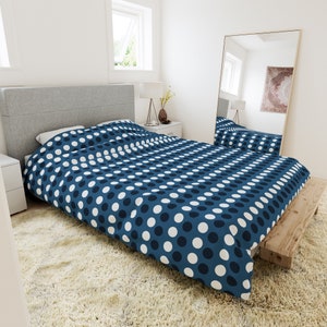 Boho Polka Dot Blue Duvet Cover & Pillowcase Set | Retro Polka Design Cover Set
