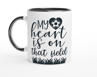 Soccer Theme Ceramic Mug | Black Inside & Handle Soccer Field Theme Ceramic Mug