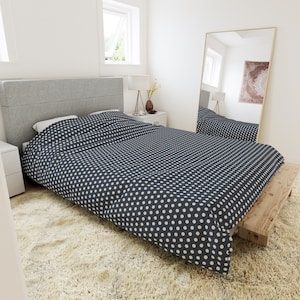 Boho Polka Dot Navy Duvet Cover & Pillowcase Set | Retro Polka Design Cover Set