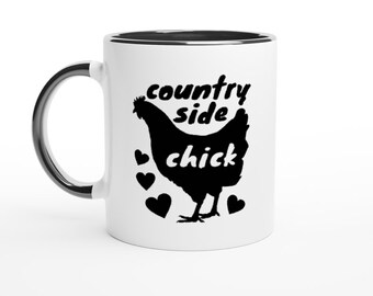 Country Side Chick Ceramic Mug | Chicken Farm Theme Black Inside & Handle Ceramic Mug