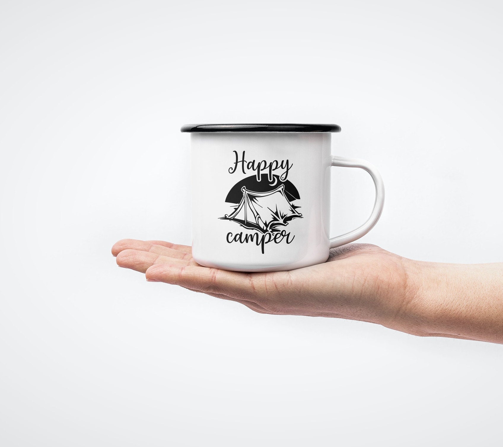 Happy Camper Enamel Camping Mug | Enamel Camping Theme Mug