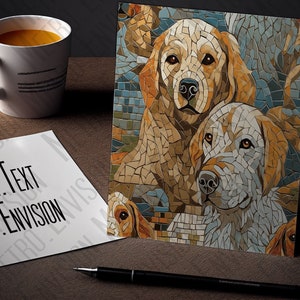 Arte em mosaico de cães - Coleção de 4 papéis digitais - Várias raças - Venda digital - Papel digital