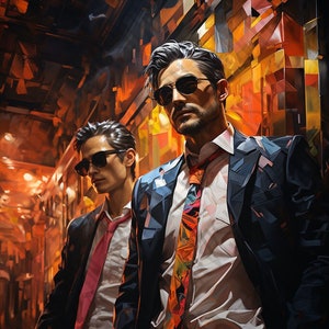 80&#39;s Mafiosos at Disco Night-Club | High-Resolution Digital Painting | Camaraderie and with Style | 300DPI | PNG