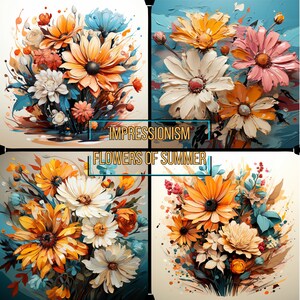 20 Warm Impressionist Sunflowers and Daisies Clipart | Vibrant Colors | Summer Vibes | Blissful and Happy Mood | 300 DPI | PNG