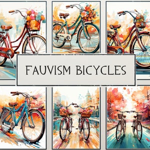 20 Fauvism Bicycles Clipart | Pink, Turquoise, Vibrant Orange, Coral Colors | White Background | 300 DPI | PNG