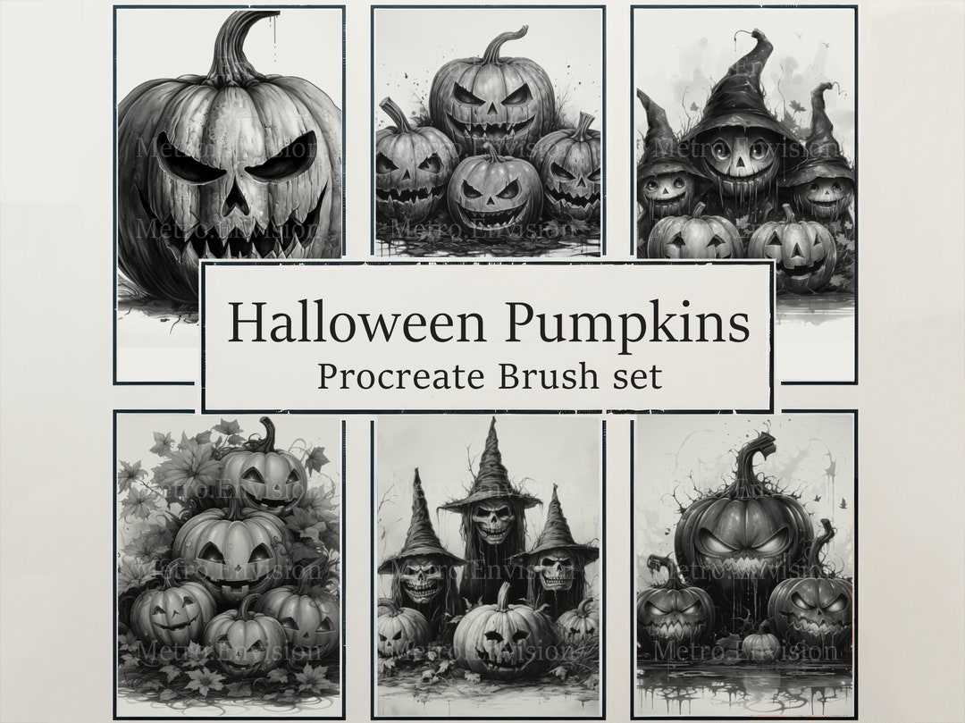 10 Charcoal Halloween Pumpkins | Procreate Stamp Brushes | Spooky Jack ...
