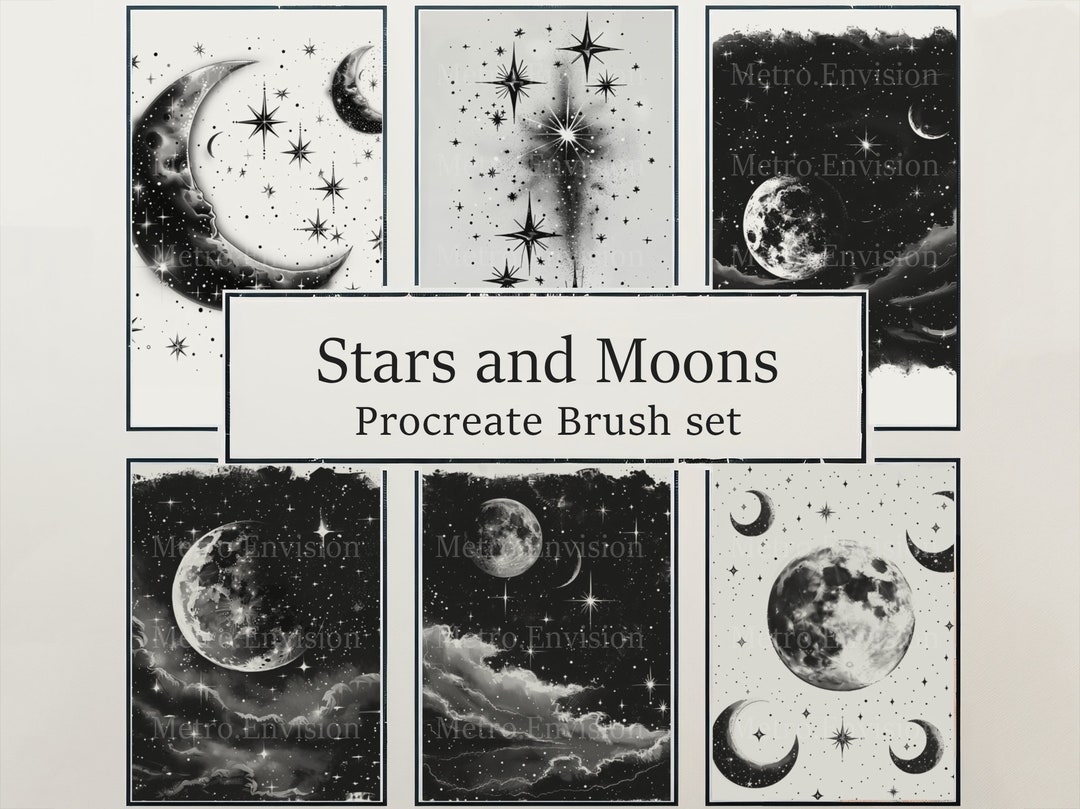 30+ Celestial Stars | Procreate Stamp Brush | Charcoal Artstyle | 4K ...