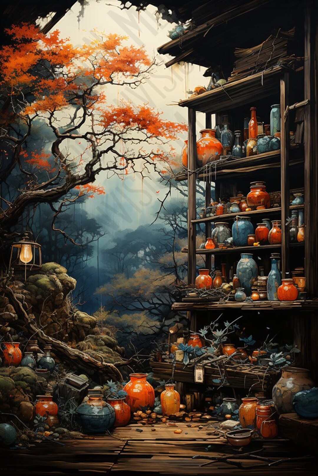 Japanese Samurai Story Bookcases Edo Era Tranquility Art Painting PNG 300DPI Etsy