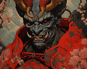 Samurai Demon Oni | PNG | Digital Painting | Japanese Mythical Warrior | Oriental Folklore | 300 DPI