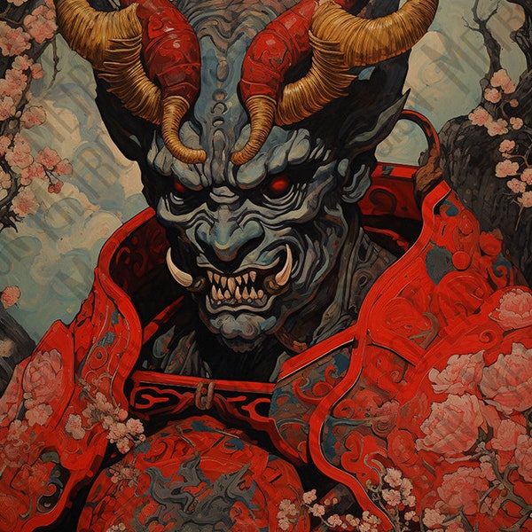 Samurai Demon Oni | PNG | Digital Painting | Japanese Mythical Warrior | Oriental Folklore | 300 DPI