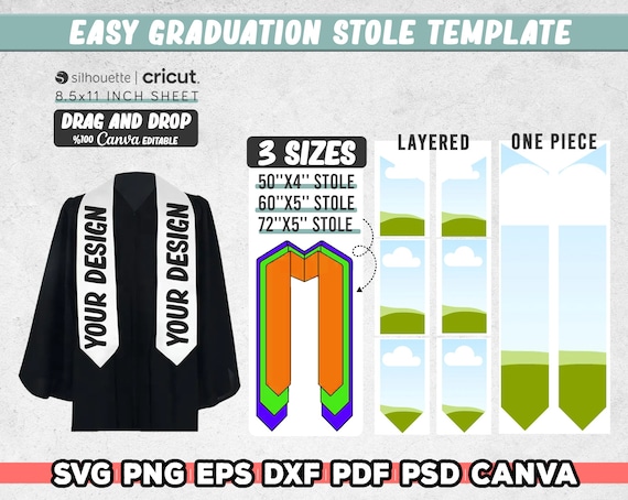 3 Sizes Graduation Stole Template, Stole Template, Canva Template