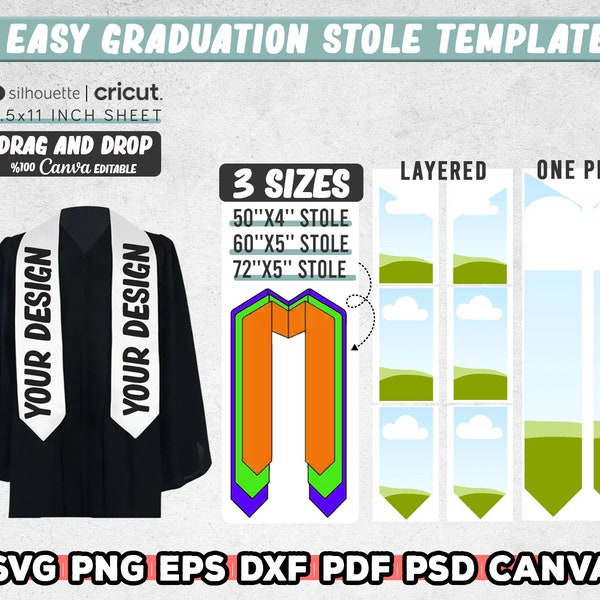 3 Sizes Graduation Stole Template, Stole Template, Canva Template, Stole Template Sublimation, Graduation Svg, Instant Download