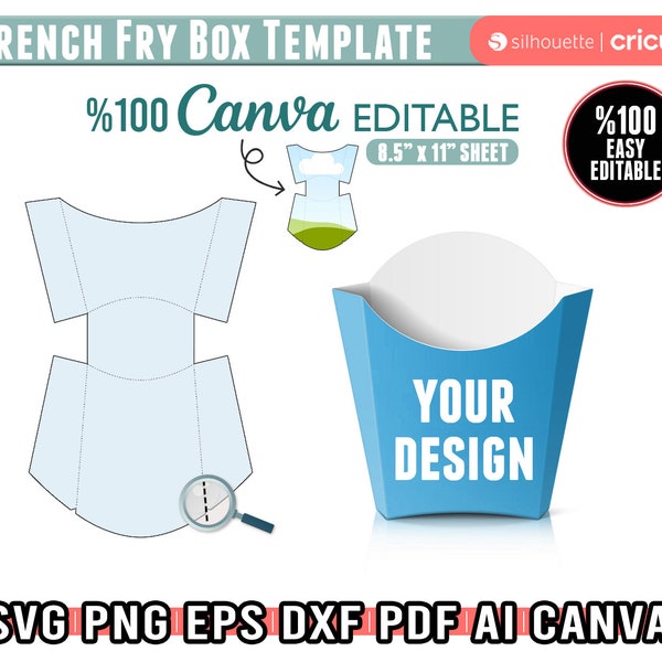 French Fry Box Template Svg, French Fry Packaging Template, Snack Box Template, Svg For Cricut, Printable, Instant Download