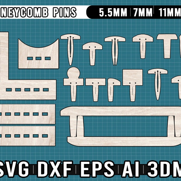 Honeycomb Pins Laser Cut Files, Glowforge Pins Files, Lightburn - Xtool Laser Cut Files, Instant Download
