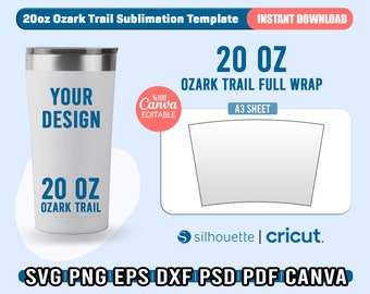 Plantilla de vaso Ozark Trail de 20 oz, plantilla de envoltura de vaso de sublimación, plantilla en blanco de vaso de 20 oz para sublimación, envoltura completa, Canva editable